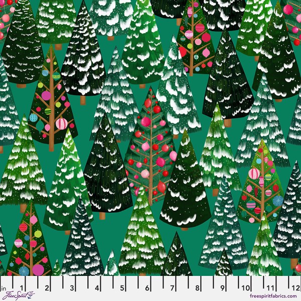 Woodland Holiday Tannenbäume Grün - Weihnachtsstoff Baumwolle