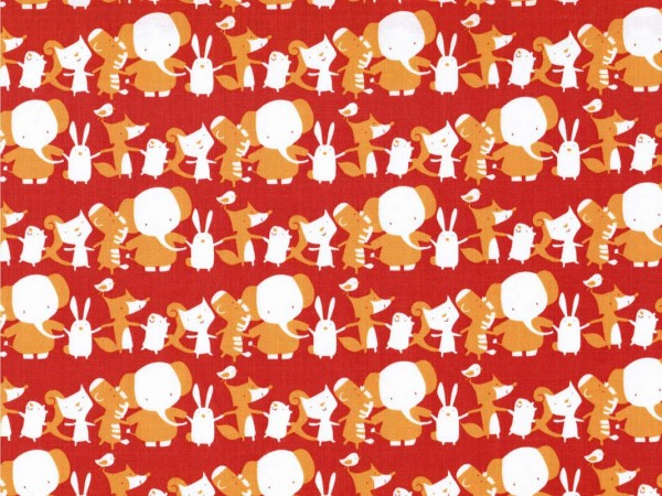 Baumwollstoff Tiere-Streifen Rot/Orange - Play Date