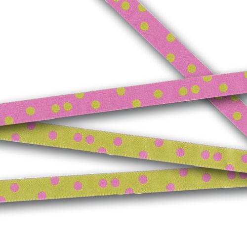 Webband Punkteband Lime/Pink - 10 mm breit