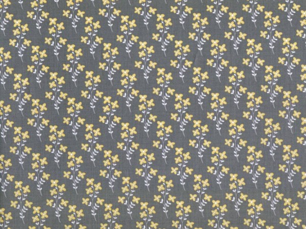 Baumwollstoff Blumen Grau/Gelb - Vintage Sunshine