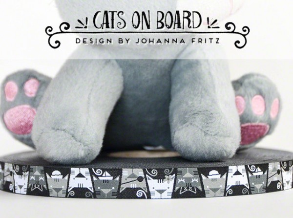 Webband Katzen Cats on Board Grau - 15 mm breit