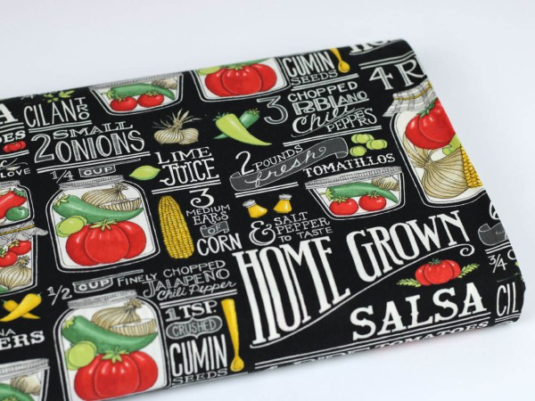 Baumwollstoff Rezepte Gemüse Schwarz/Bunt - Homegrown Salsa
