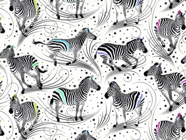Baumwollstoff Zebra Weiß - Linework