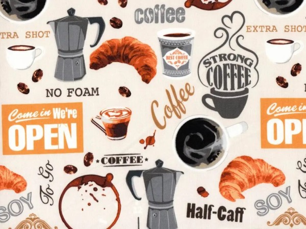 Baumwollstoff Kaffeemotive creme - Coffee Shop