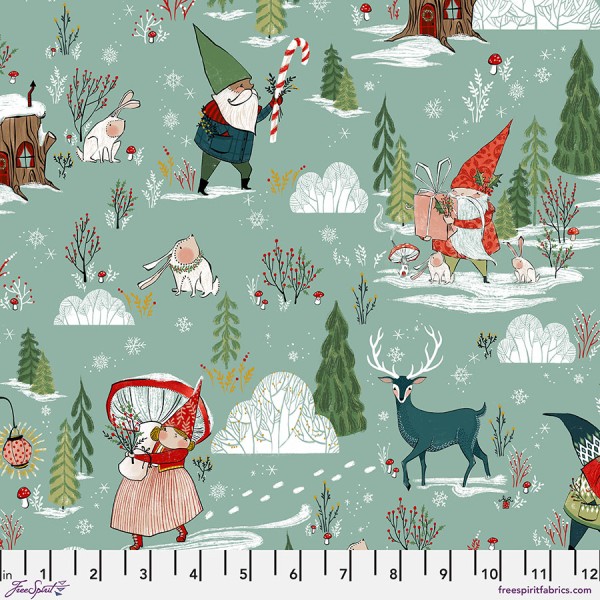 Enchanted Forest Weihnachtswichtel Mint - Cori Dantini - Weihnachtsstoff Baumwolle