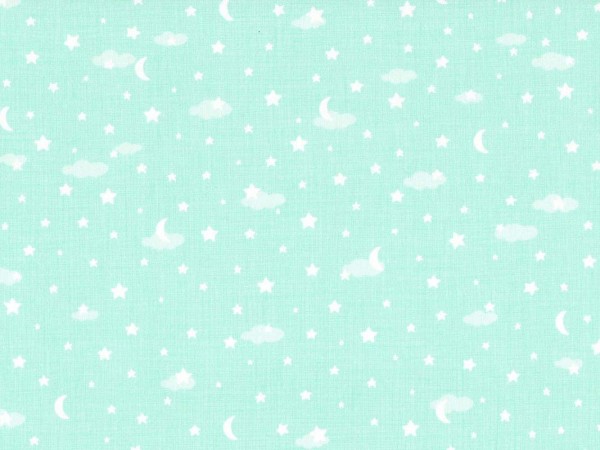 Baumwollstoff Mond Sterne Aqua - Lullaby