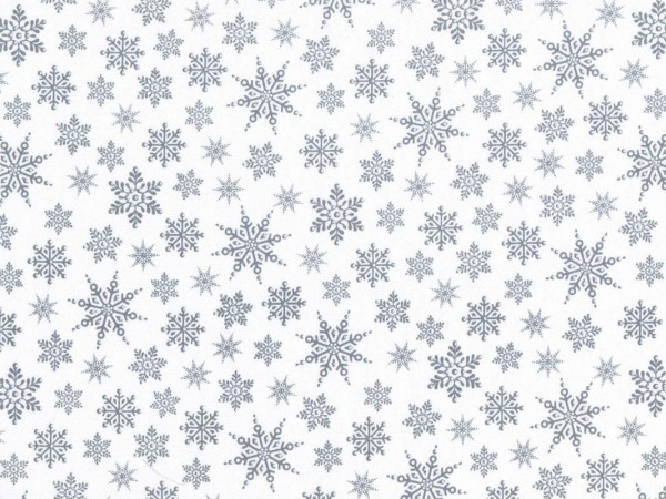Baumwollstoff Schneeflocken Sterne Weiß/Silber - Glisten