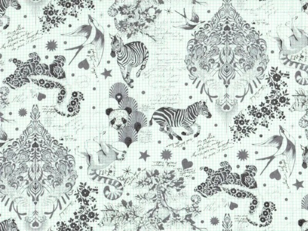Baumwollstoff Tiermotive Sketchy Mint - Linework