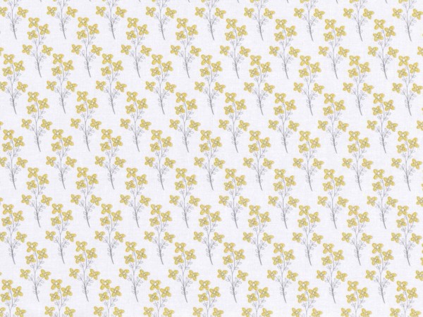 Baumwollstoff Blumen Weiß/Gelb - Vintage Sunshine
