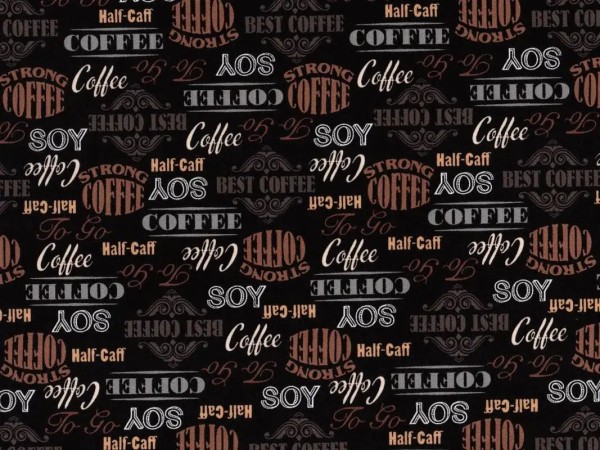 Baumwollstoff Kaffeeschrift schwarz - Coffee Shop