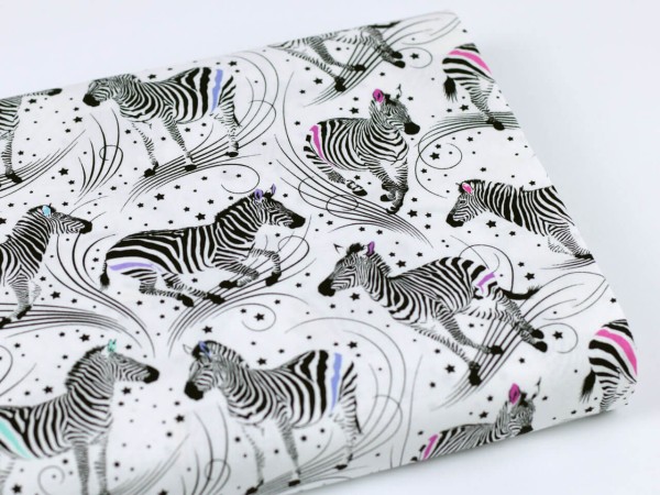 Baumwollstoff Zebra Weiß - Linework